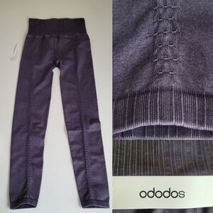 NEW ODODOS SEXY BACK SEAM PURPLE GRAY RUNNING COMPRESSION LEGGINGS XS SMALL NWT